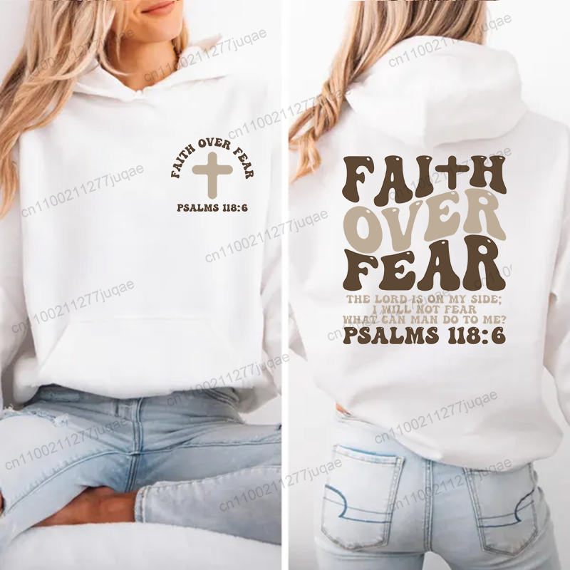 Faith Over Fear Print Sweatshi - Women Fashion Over 50 avaliação e preço