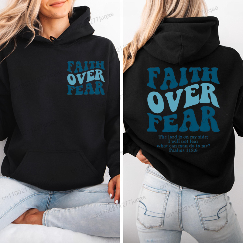 Faith Over Fear Print Sweatshi - Women Fashion Over 50 avaliação e preço