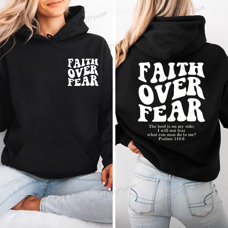 Faith Over Fear Print Sweatshi - Women Fashion Over 50 avaliação e preço