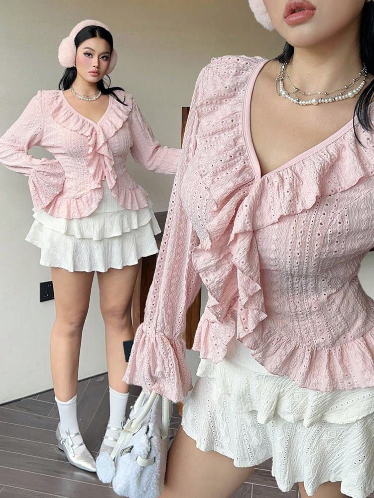 Plus Size Womens Elegant Frenc - Puff Sleeve Blouse avaliação e preço