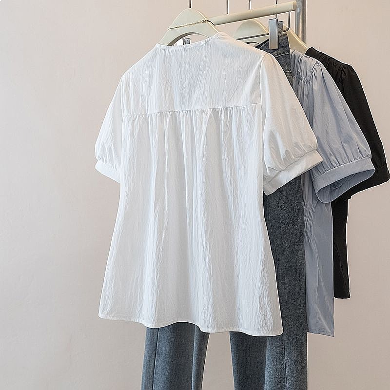 200 Pounds Plus Size Elastic W - Puff Sleeve Blouse avaliação e preço