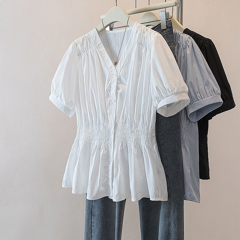 200 Pounds Plus Size Elastic W - Puff Sleeve Blouse avaliação e preço