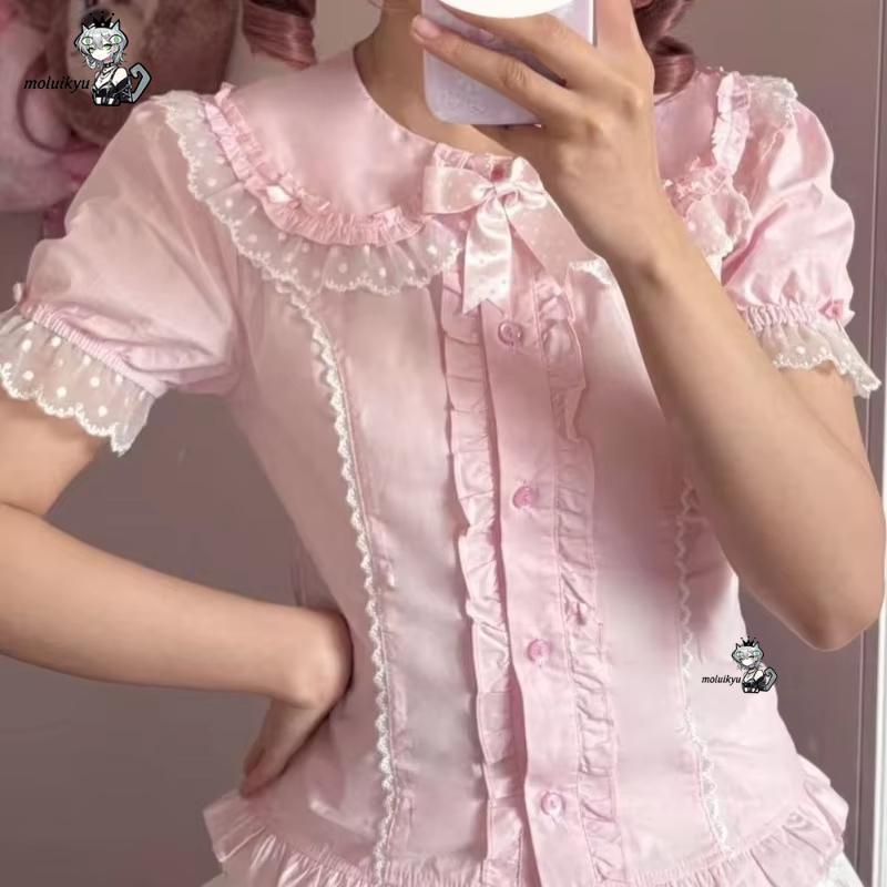 Kawaii Ruffles Blouses Spring  - Puff Sleeve Blouse avaliação e preço