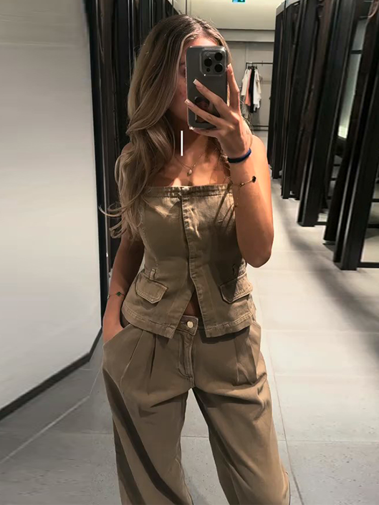 Y2k Women's Chest Wrap Vest Pa - Women Fashion Jeans Top avaliação e preço