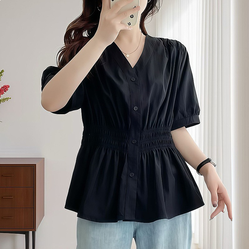 200 Pounds Plus Size Elastic W - Puff Sleeve Blouse avaliação e preço