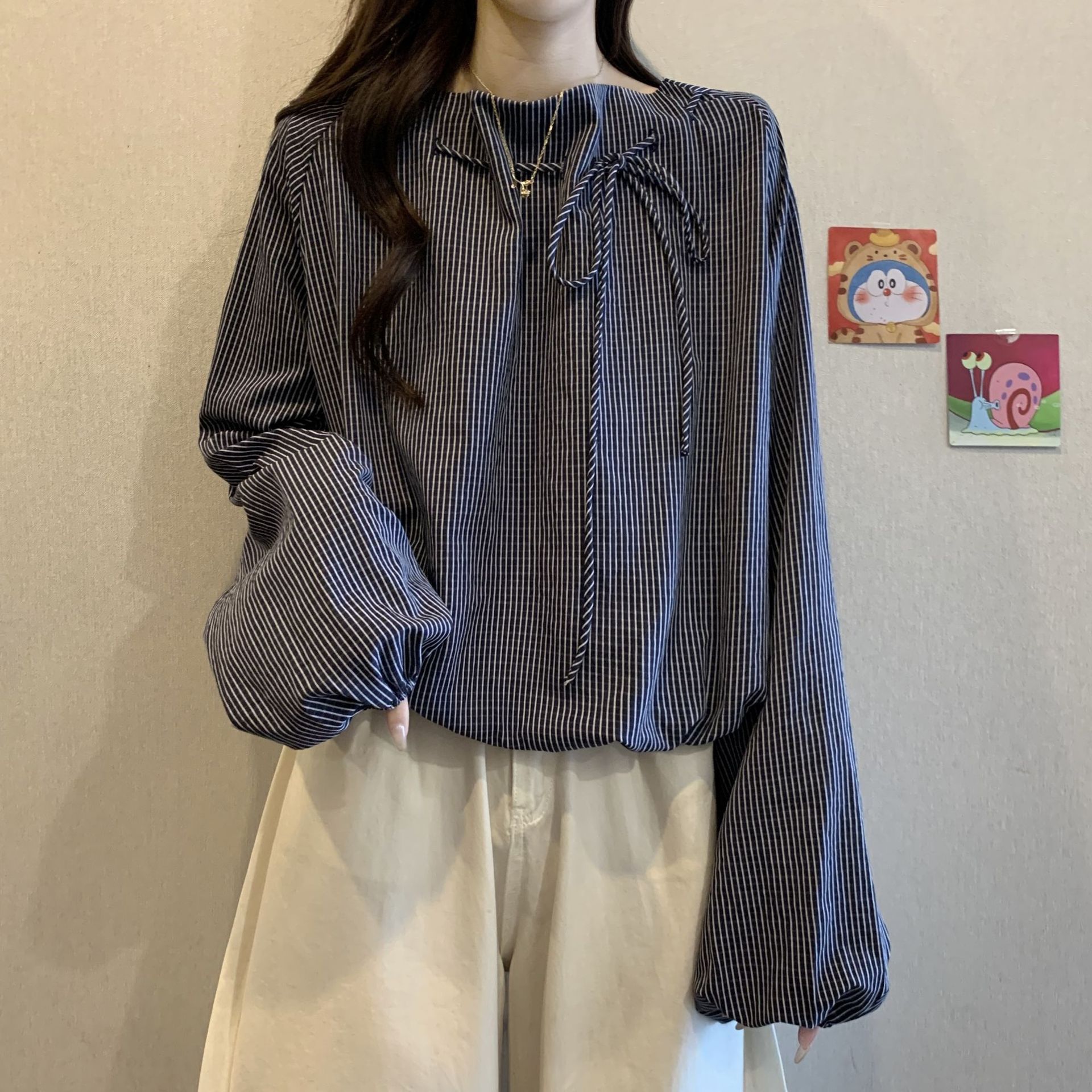Women's Striped Blouse with Ti - Puff Sleeve Blouse avaliação e preço