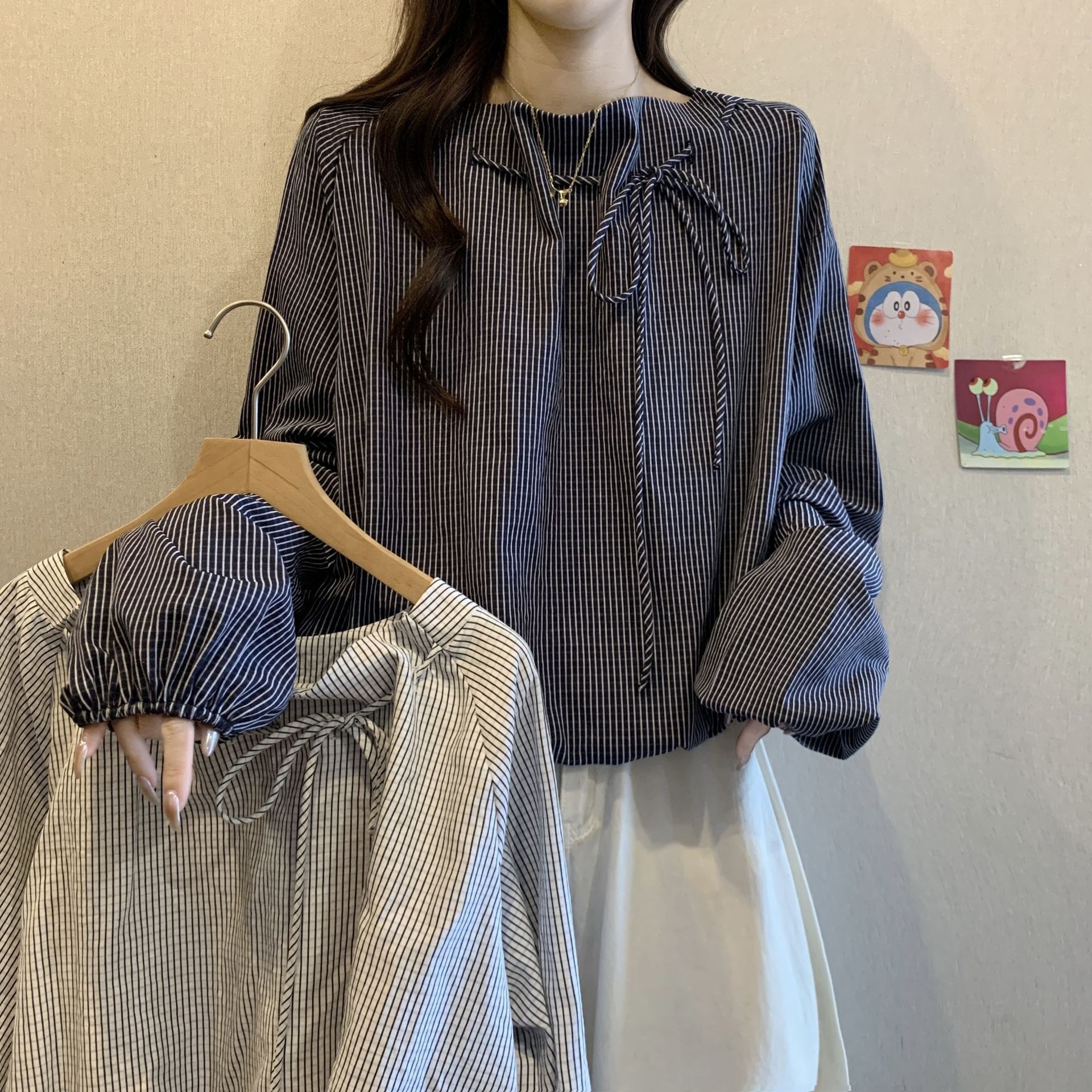 Women's Striped Blouse with Ti - Puff Sleeve Blouse avaliação e preço