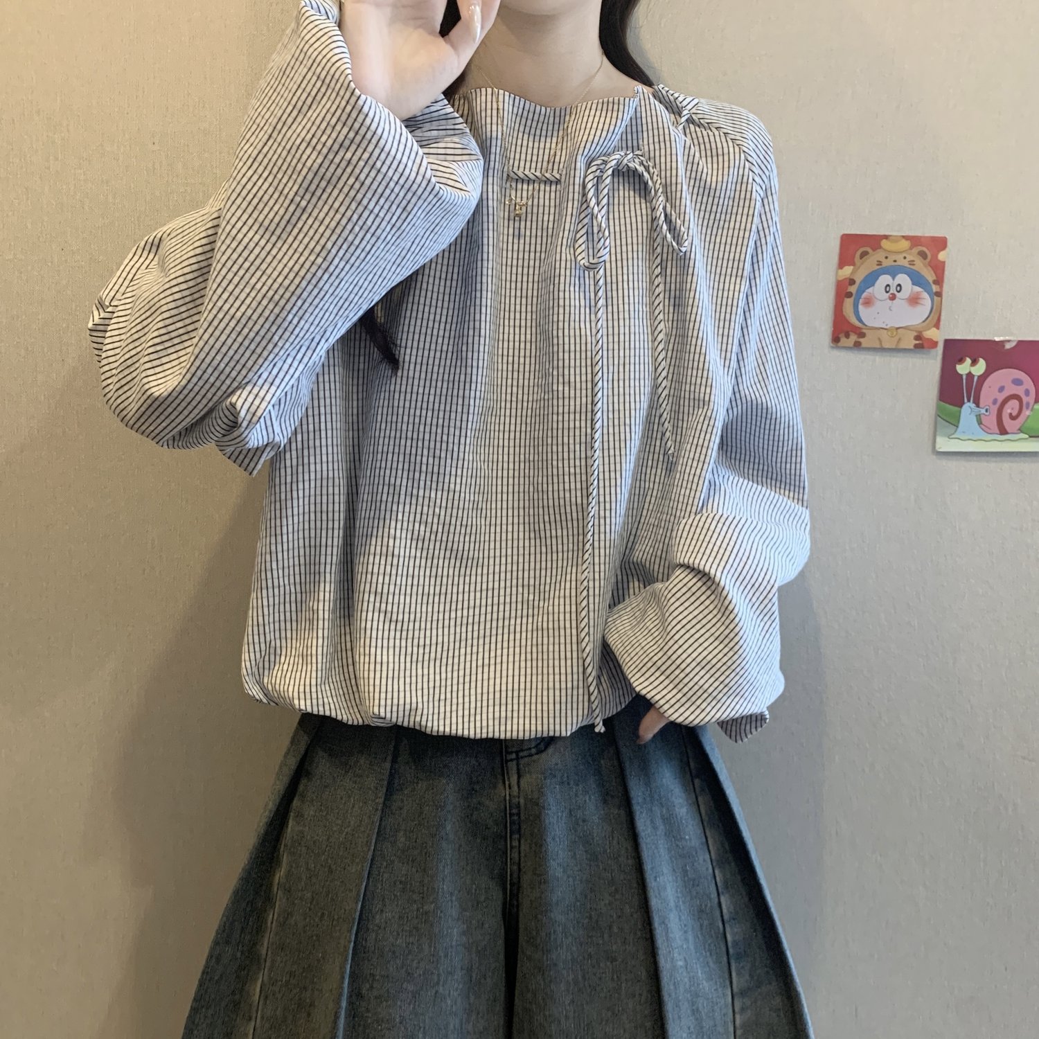 Women's Striped Blouse with Ti - Puff Sleeve Blouse avaliação e preço