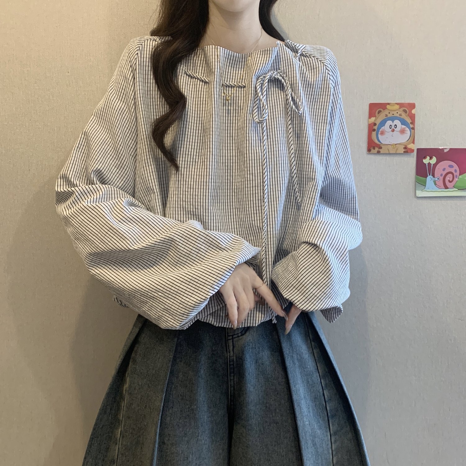Women's Striped Blouse with Ti - Puff Sleeve Blouse avaliação e preço