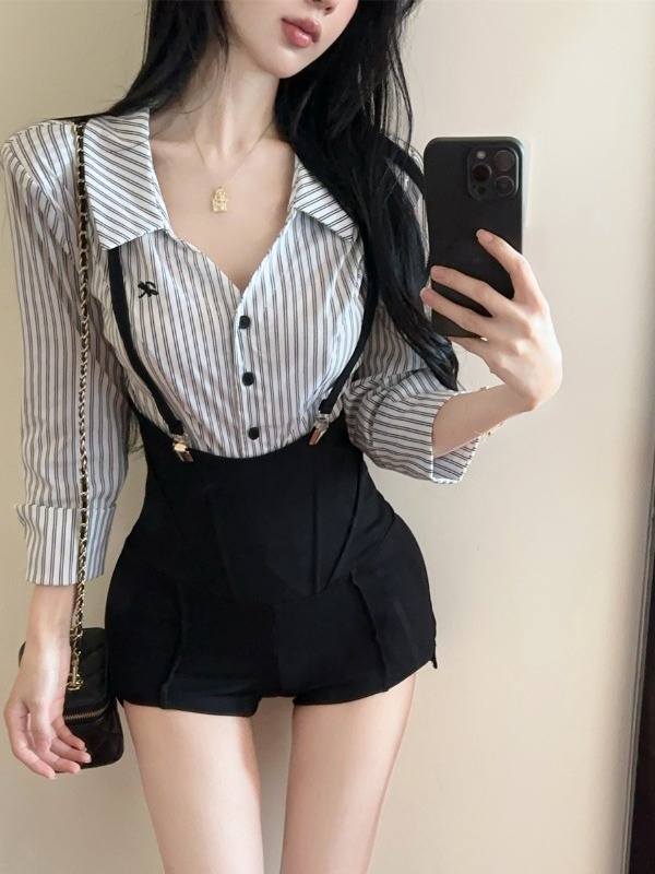 Fashionable Striped Shirt Long - Women'S Fashion Overalls avaliação e preço