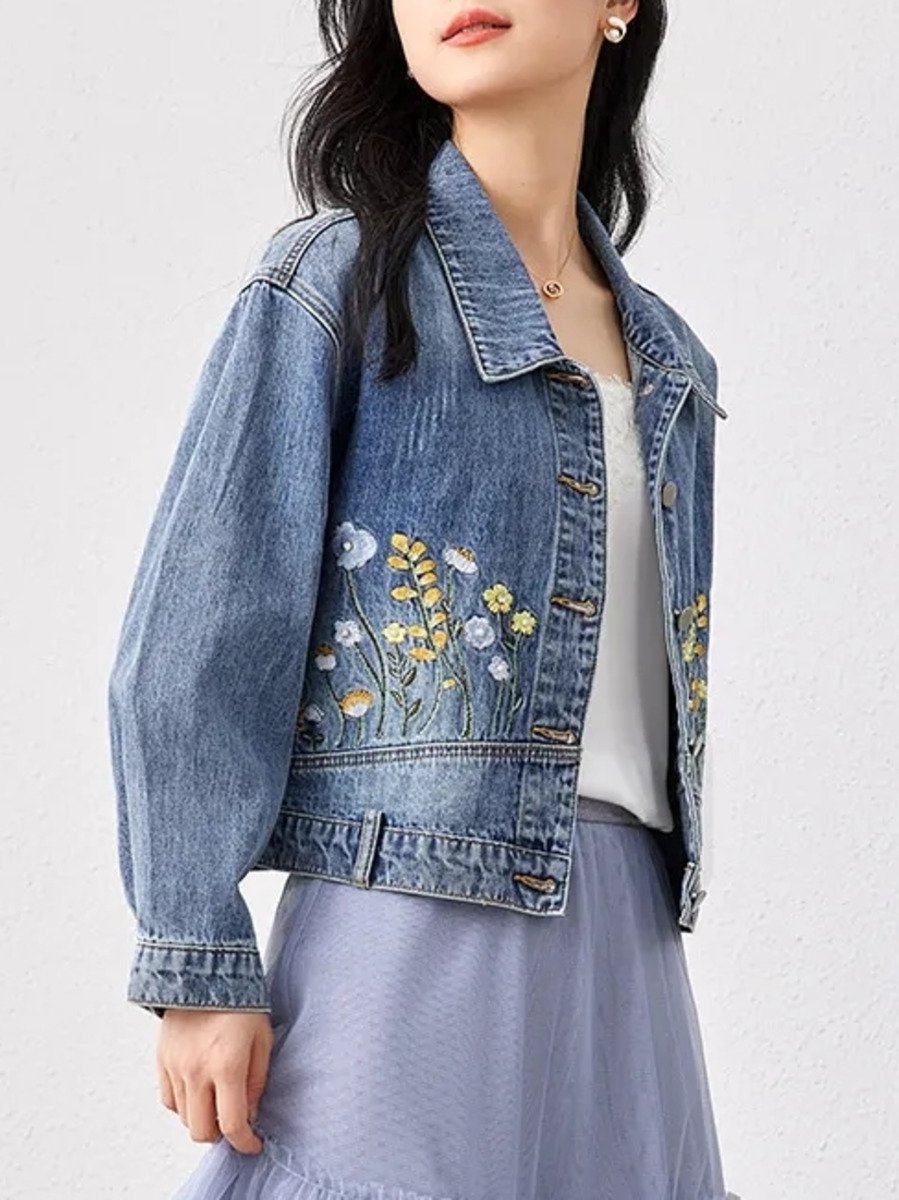 Floral Embroidered Denim Short - Women Fashion Jeans Top avaliação e preço