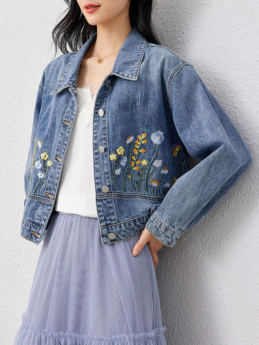 Floral Embroidered Denim Short - Women Fashion Jeans Top avaliação e preço