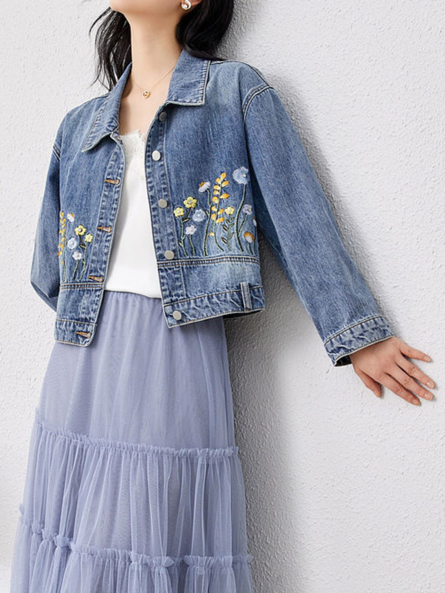 Floral Embroidered Denim Short - Women Fashion Jeans Top avaliação e preço