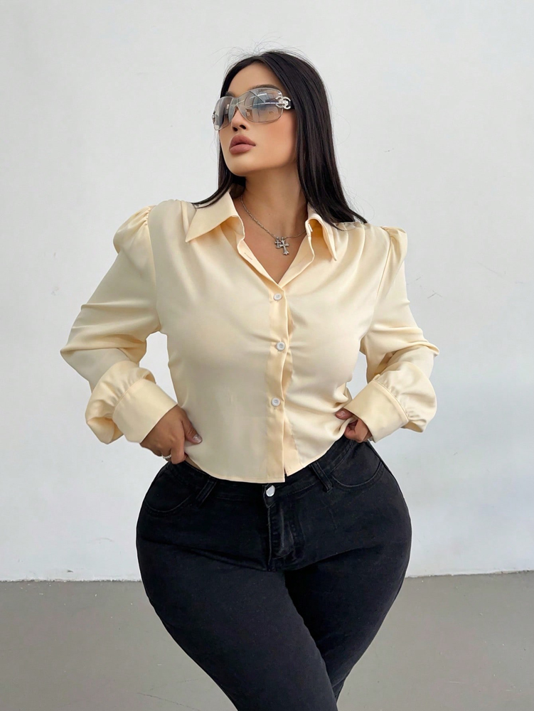 Plus Size Curvy Women Cream Sa - Puff Sleeve Blouse avaliação e preço