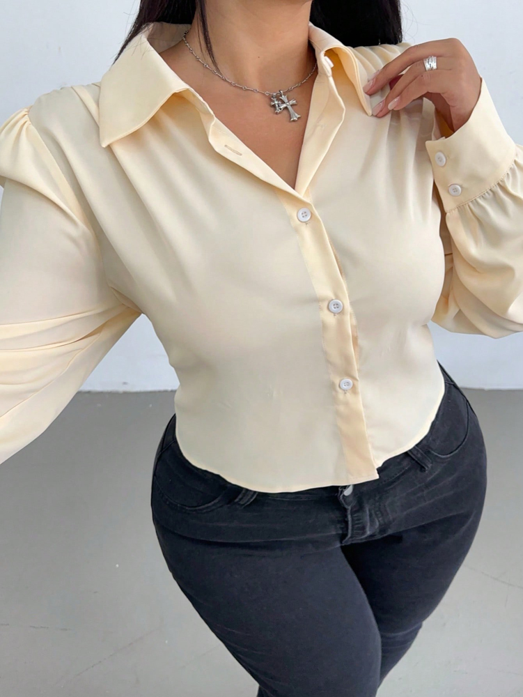 Plus Size Curvy Women Cream Sa - Puff Sleeve Blouse avaliação e preço