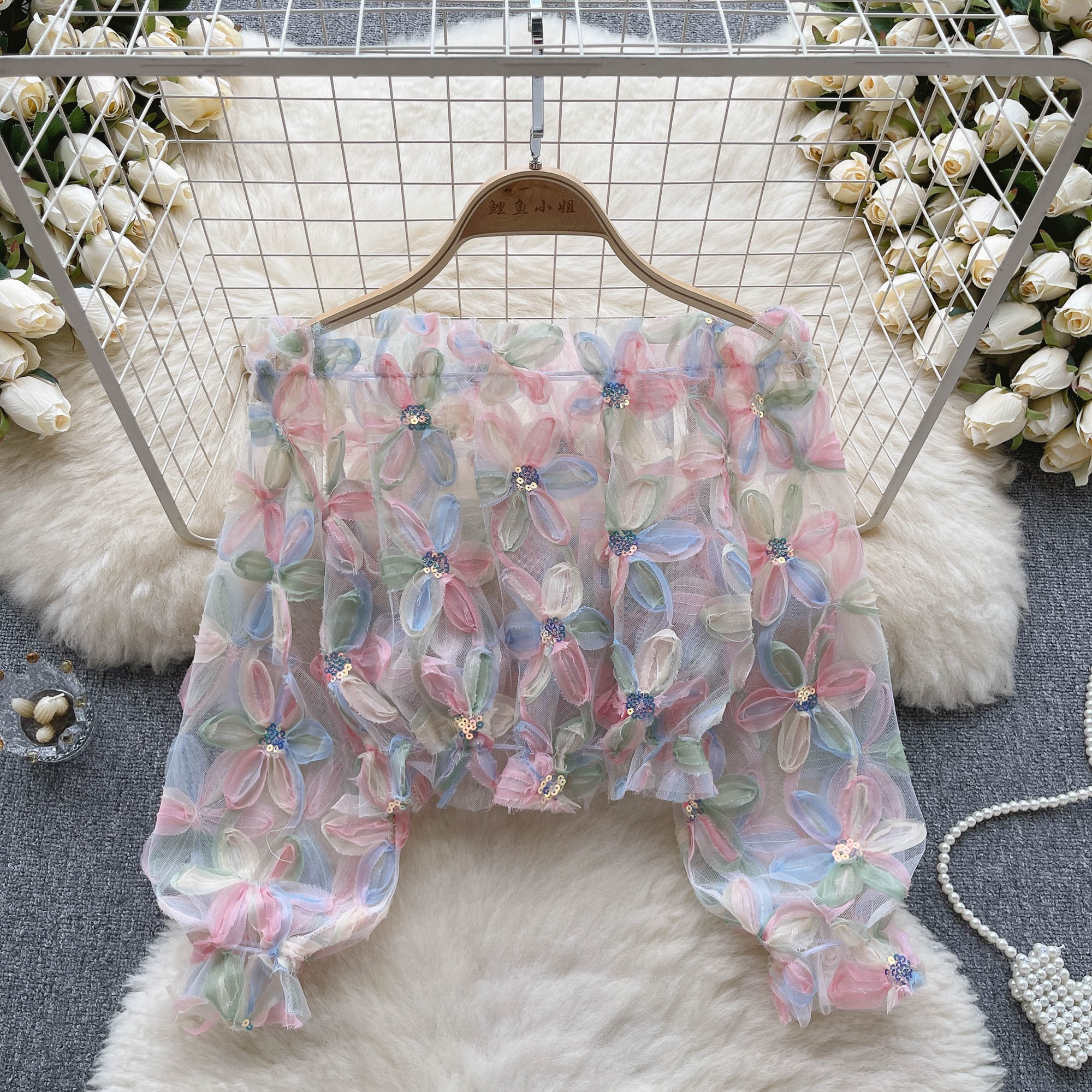 Women's Sheer Tulle Blouse wit - Puff Sleeve Blouse avaliação e preço