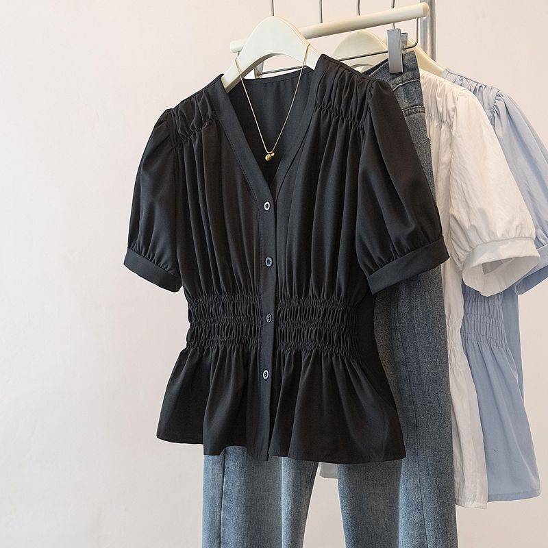 200 Pounds Plus Size Elastic W - Puff Sleeve Blouse avaliação e preço