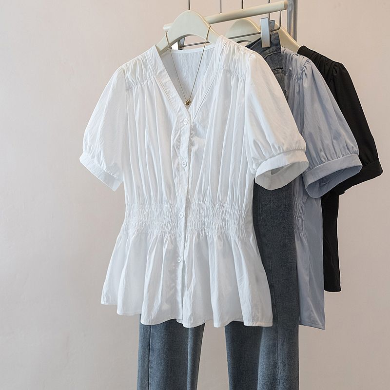 200 Pounds Plus Size Elastic W - Puff Sleeve Blouse avaliação e preço