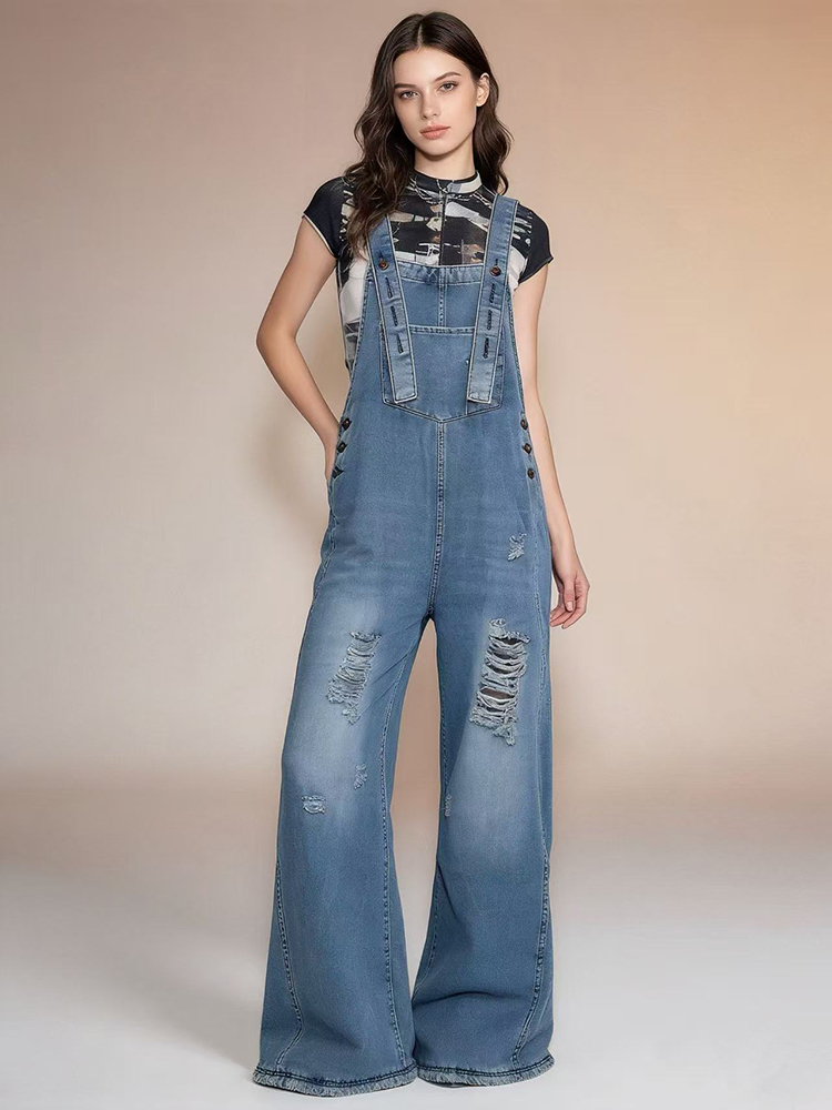 Fashion Retro Ripped Hole Deni - Women'S Fashion Overalls avaliação e preço