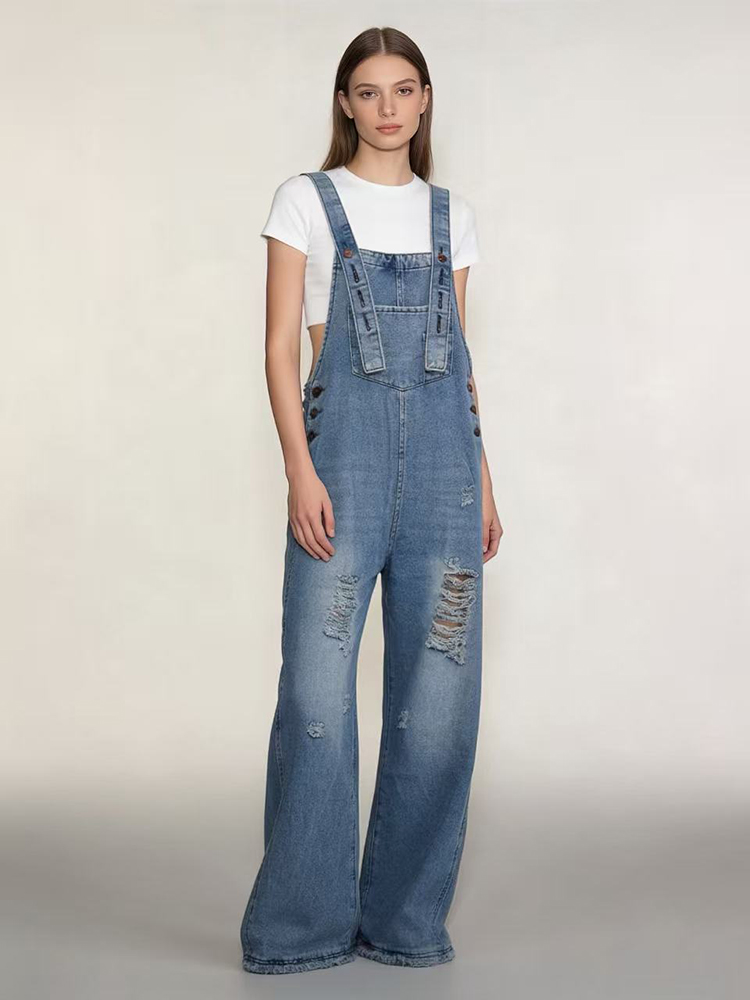 Fashion Retro Ripped Hole Deni - Women'S Fashion Overalls avaliação e preço