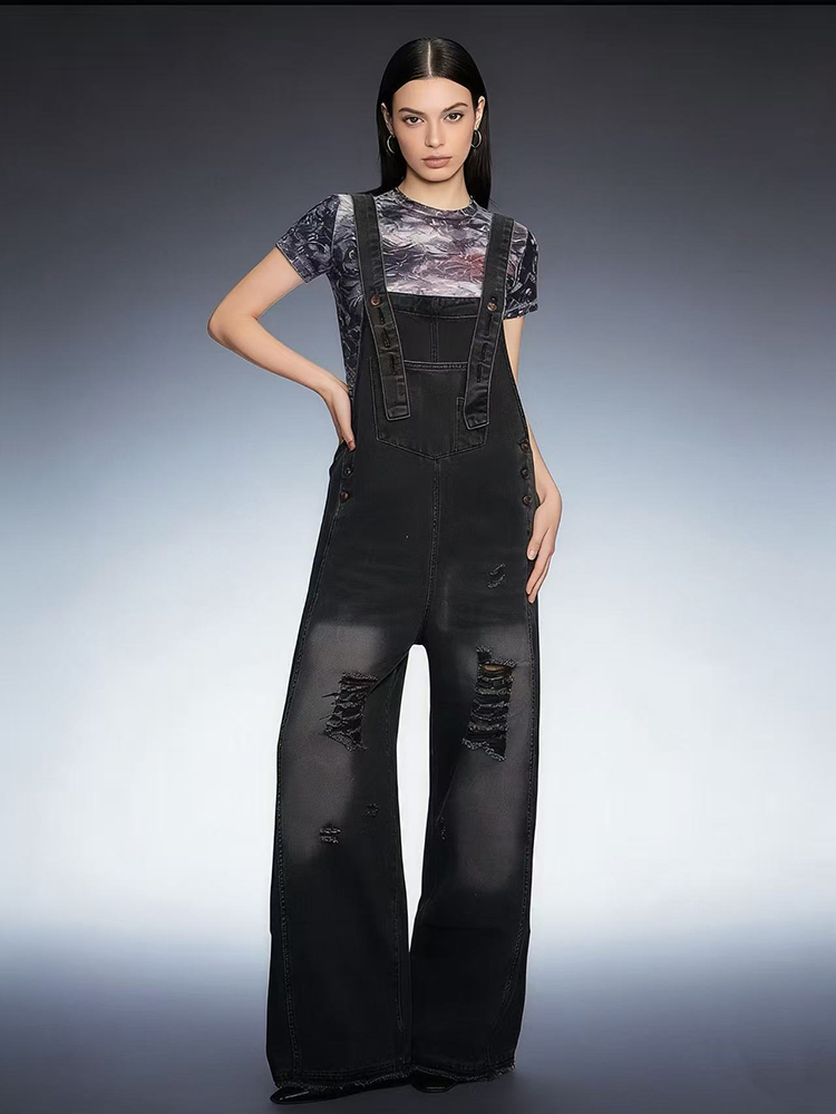Fashion Retro Ripped Hole Deni - Women'S Fashion Overalls avaliação e preço