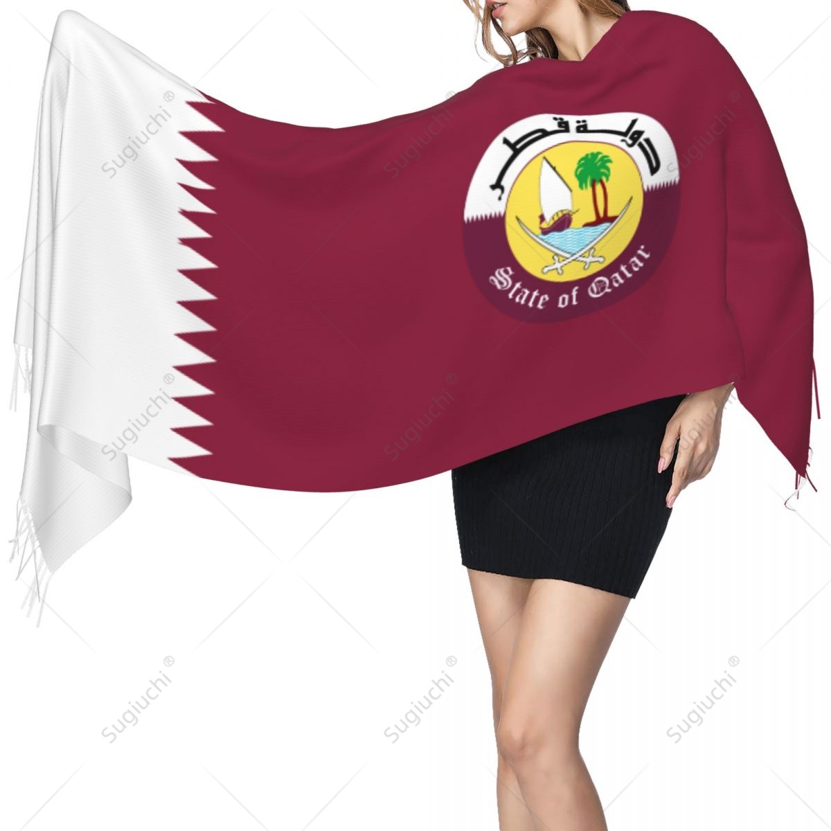Qatar Emblem Flag Scarf Pashmi - Women Fashion Qatar avaliação e preço