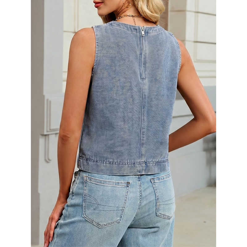 Benuynffy Casual Round Neck De - Women Fashion Jeans Top avaliação e preço