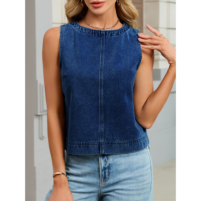Benuynffy Casual Round Neck De - Women Fashion Jeans Top avaliação e preço