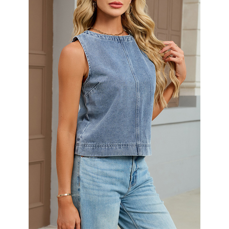 Benuynffy Casual Round Neck De - Women Fashion Jeans Top avaliação e preço