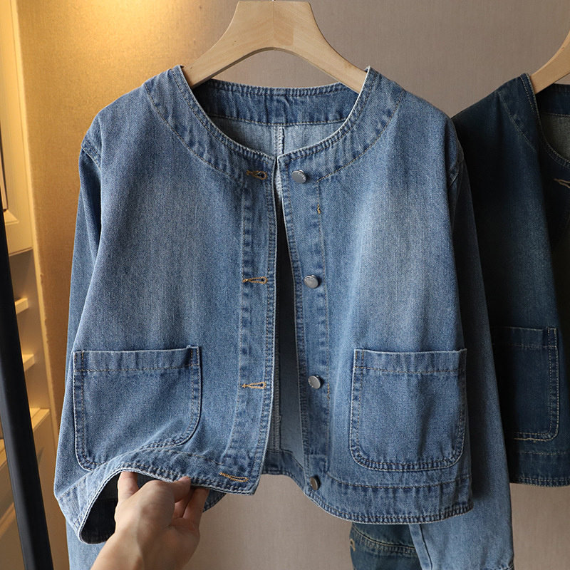 Fashion O-neck Denim Jacket Wo - Women Fashion Jeans Top avaliação e preço