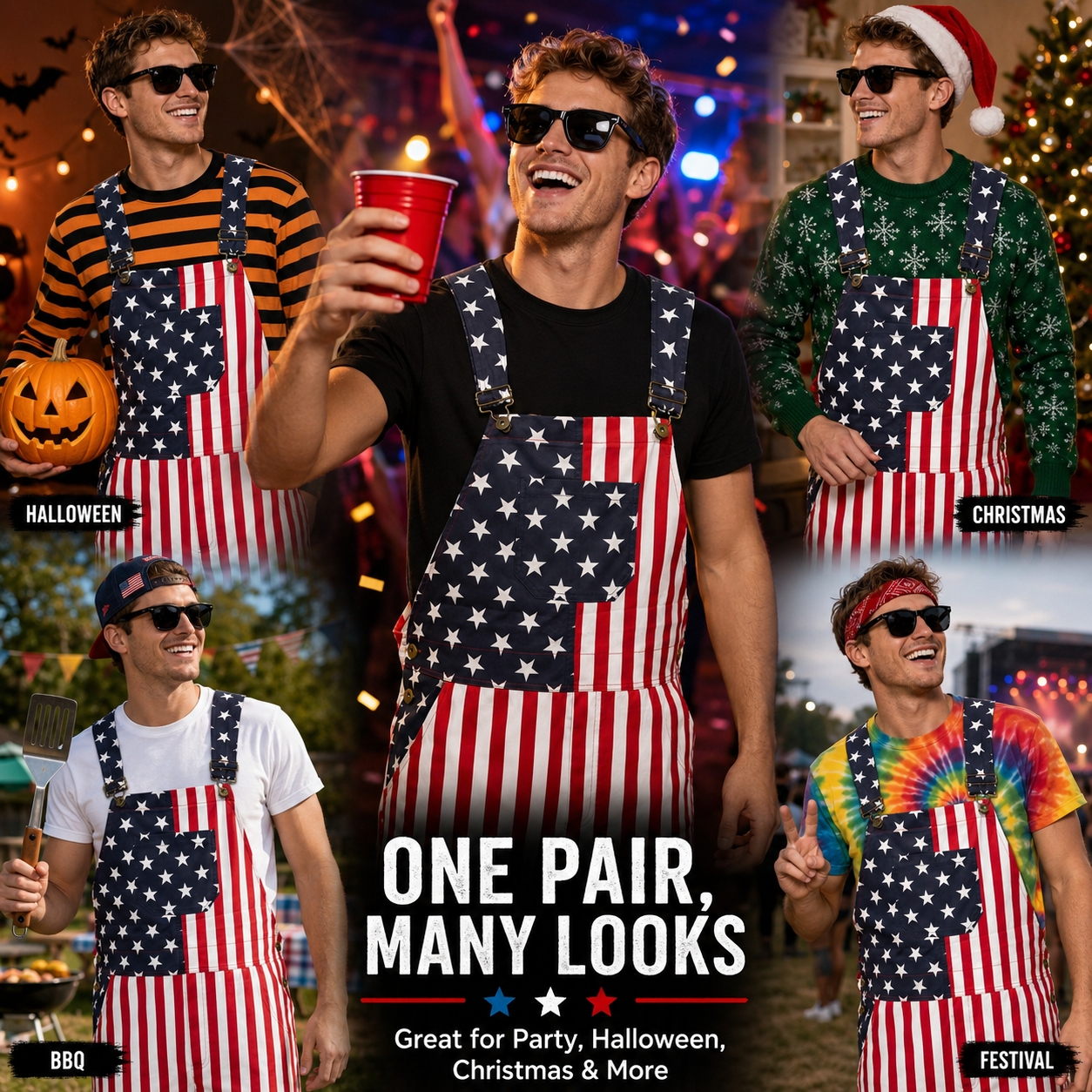 American Flag Printed Bib Over - Women'S Fashion Overalls avaliação e preço