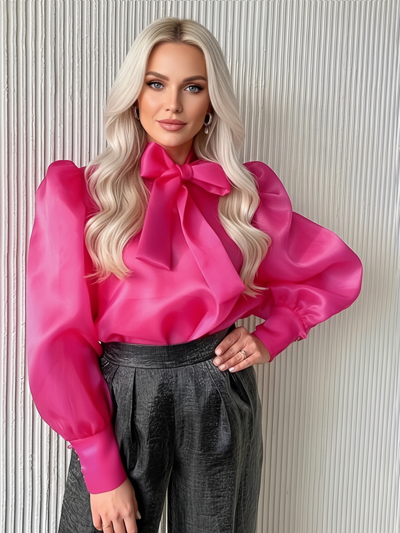 Plus Size Women's See-through  - Puff Sleeve Blouse avaliação e preço