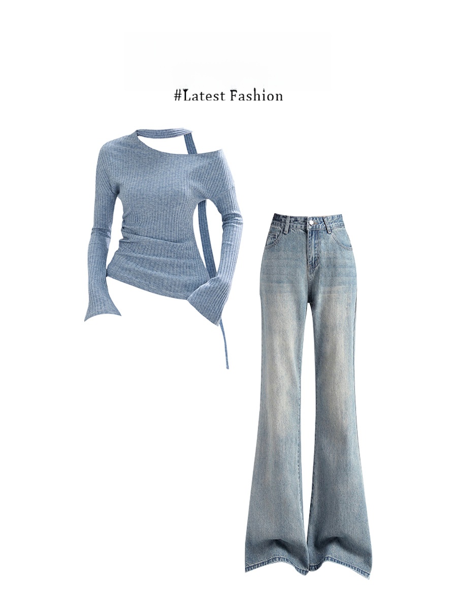 Korean Style Knitted off Shoul - Women Fashion Jeans Top avaliação e preço