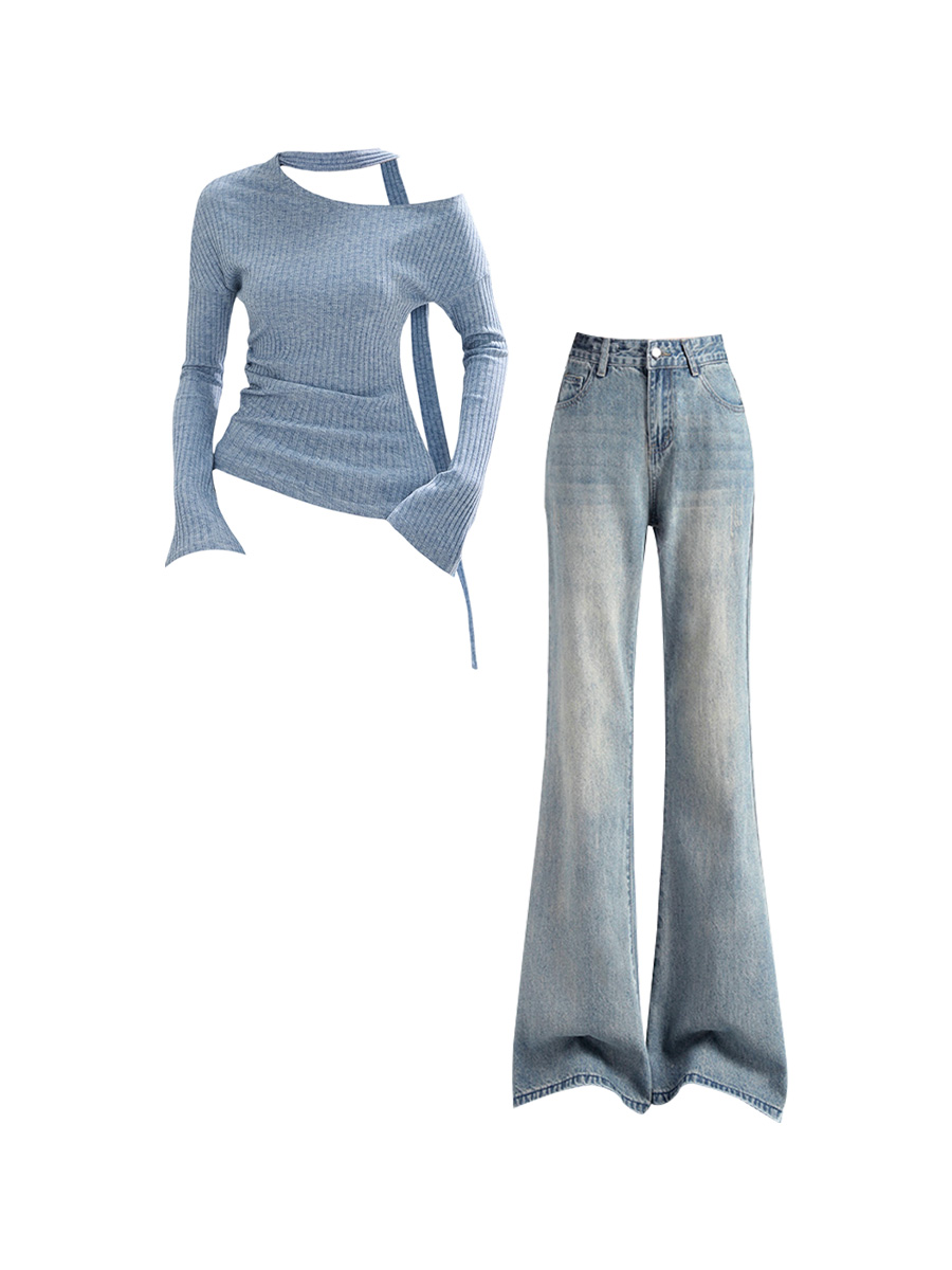 Korean Style Knitted off Shoul - Women Fashion Jeans Top avaliação e preço