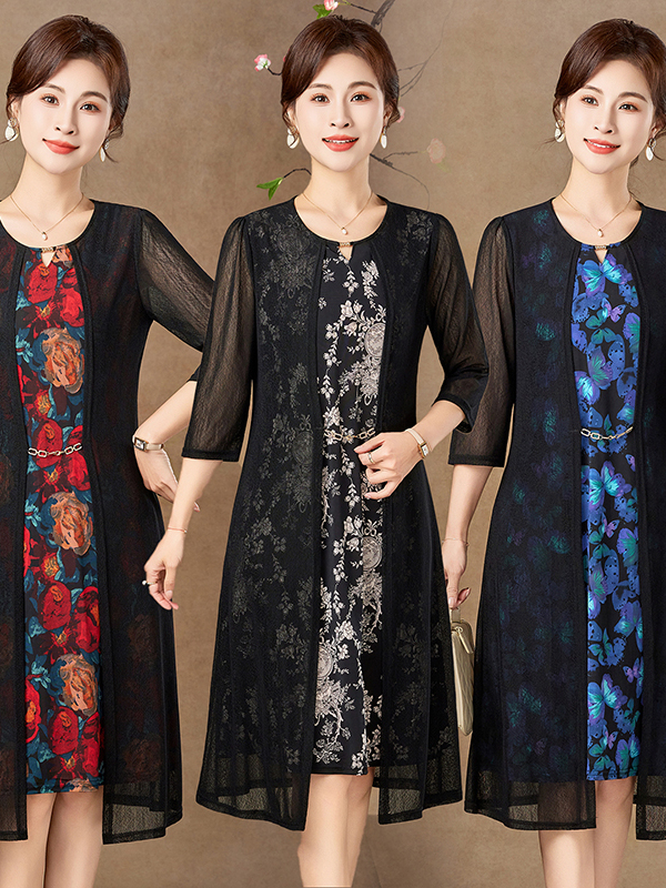 Elegant Mid-Sleeve Mesh Dress  - Women Fashion Over 50 avaliação e preço