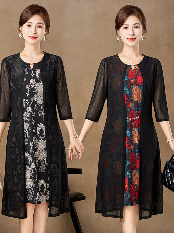 Elegant Mid-Sleeve Mesh Dress  - Women Fashion Over 50 avaliação e preço