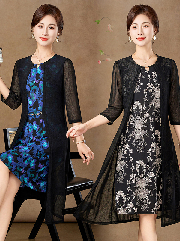 Elegant Mid-Sleeve Mesh Dress  - Women Fashion Over 50 avaliação e preço